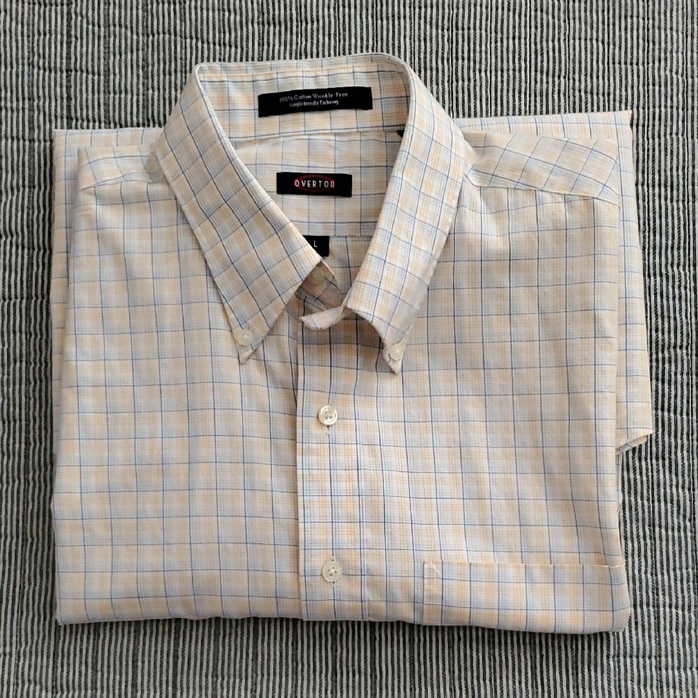 Overton Men's Light Yellow & Blue Windowpane Button-Down Shirt